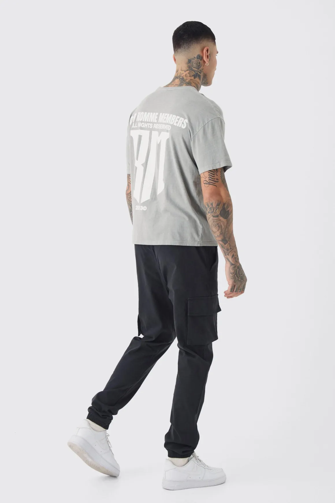 Pantalon cargo long, coupe ajustée, taille élastiquée et ourlée