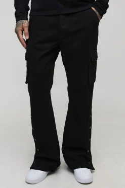 Pantalon cargo long, décontracté, évasé, overdye et ourlet à boutons