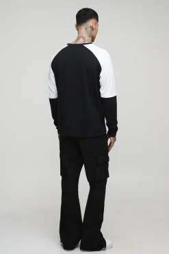 Pantalon cargo long, décontracté, évasé, overdye et ourlet à boutons