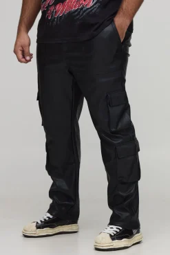 Pantalon cargo multi-poches superposées et évasées, Look Leather Plus