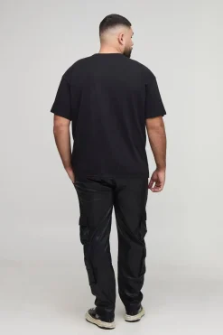 Pantalon cargo multi-poches superposées et évasées, Look Leather Plus