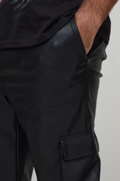 Pantalon cargo multi-poches superposées et évasées, Look Leather Plus