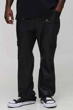 boohooMAN Pantalon cargo multi-poches évasé à look cuir Plus<Homme Tout Afficher|Pantalons Grande Taille