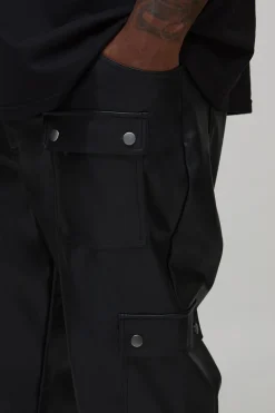 boohooMAN Pantalon cargo multi-poches évasé à look cuir Plus<Homme Tout Afficher|Pantalons Grande Taille