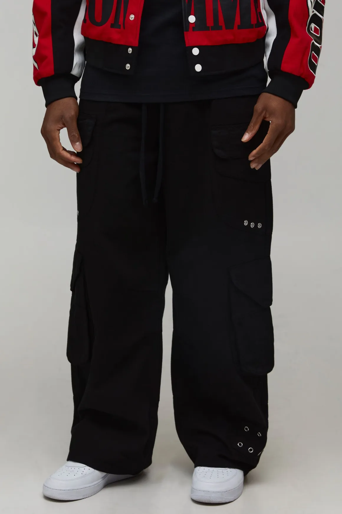 Pantalon Cargo À Poches Multiples Coupe Ample Évasée Avec Taille Élastiquée