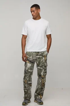 boohooMAN Pantalon cargo à poches multiples au camouflage forêt décontracté<Homme Tout Afficher|Pantalons Grande Taille