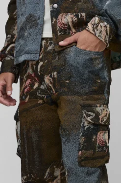 Pantalon cargo pour hommes de grande taille à coupe droite, avec tapisserie Renaissance en superposition.