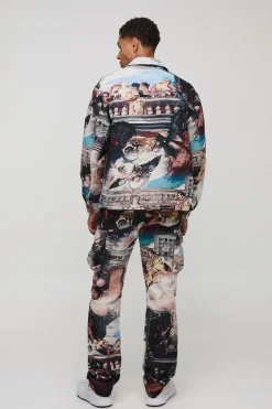 boohooMAN Pantalon cargo Renaissance Tapestry Stacked à coupe droite<Homme Pantalons Cargo