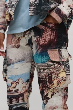 boohooMAN Pantalon cargo Renaissance Tapestry Stacked à coupe droite<Homme Pantalons Cargo