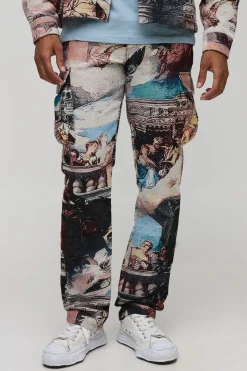 boohooMAN Pantalon cargo Renaissance Tapestry Stacked à coupe droite<Homme Pantalons Cargo