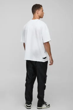 Pantalon cargo skinny extrême à poches, look cuir pour les grands