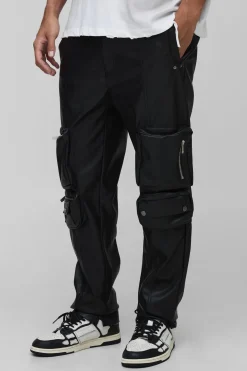 Pantalon cargo skinny extrême à poches, look cuir pour les grands