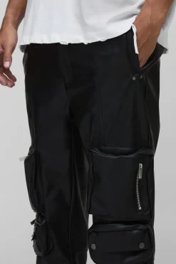 Pantalon cargo skinny extrême à poches, look cuir pour les grands
