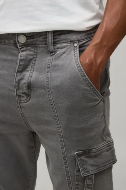 boohooMAN Pantalon cargo skinny à fronces, bretelles et ourlets empilés<Homme Pantalons Cargo