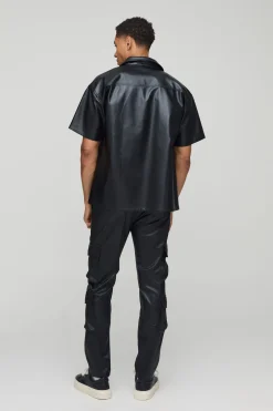 Pantalon cargo skinny à taille fixe et plissé en synthétique
