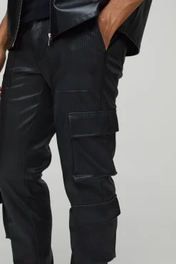 Pantalon cargo skinny à taille fixe et plissé en synthétique