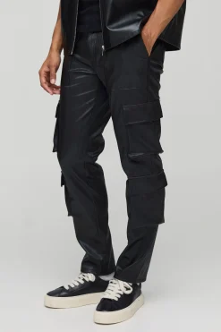 Pantalon cargo skinny à taille fixe et plissé en synthétique
