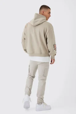 boohooMAN Pantalon cargo slim fit à taille élastiquée, onglet tissé et ourlets reversés<Homme Pantalons Cargo