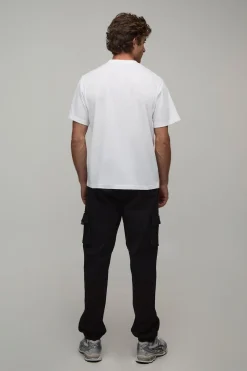 Pantalon cargo slim fit à taille élastiquée, patte tissée et revers aux chevilles