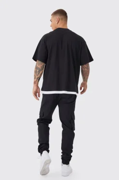boohooMAN Pantalon cargo slim à taille élastiquée et ourlés<Homme Pantalons Cargo