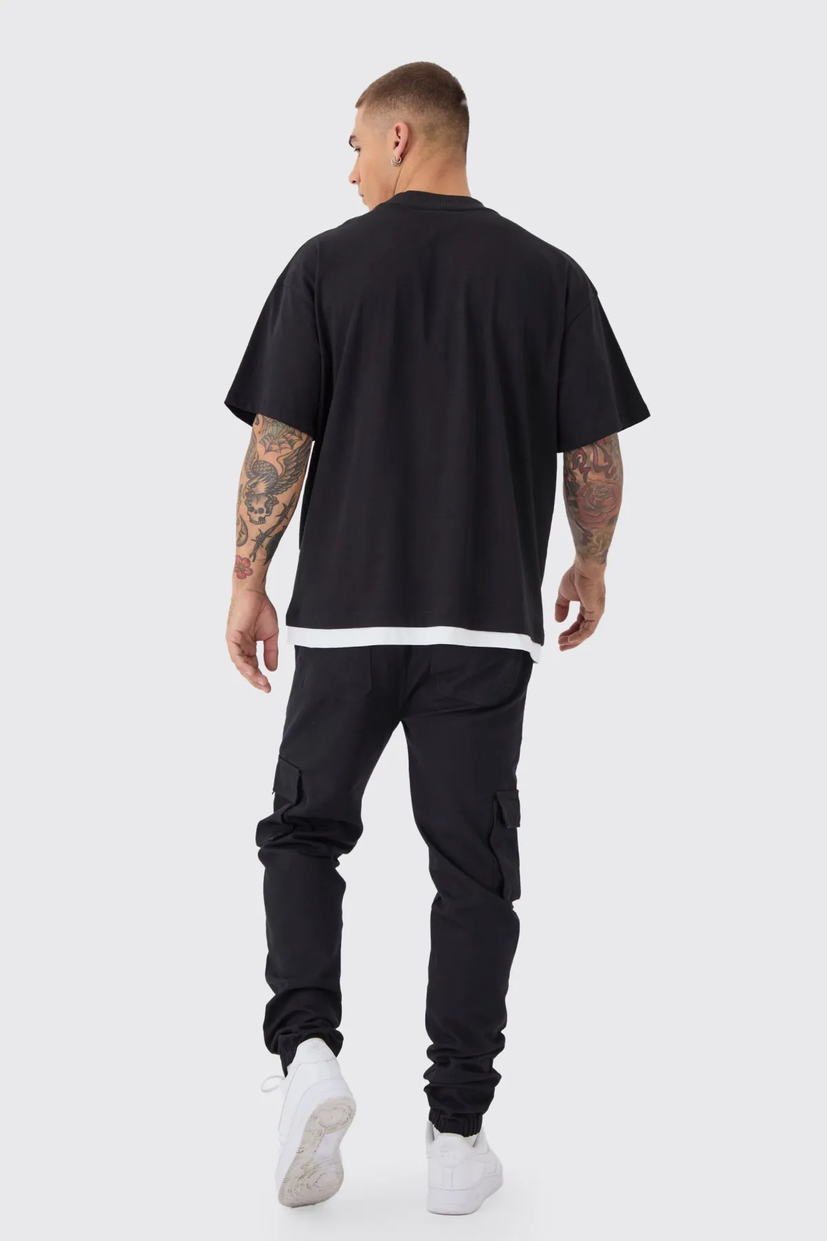 boohooMAN Pantalon cargo slim à taille élastiquée et ourlés<Homme Pantalons Cargo