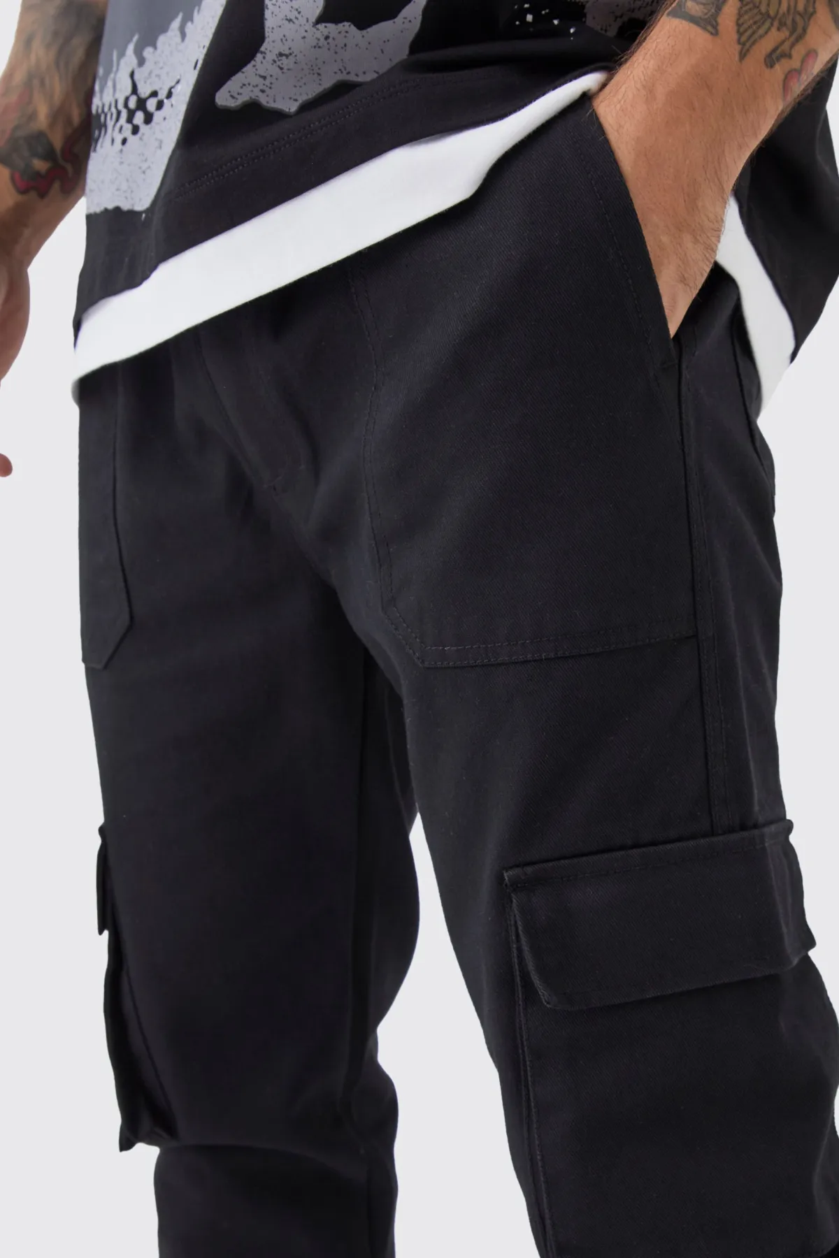 boohooMAN Pantalon cargo slim à taille élastiquée et ourlés<Homme Pantalons Cargo