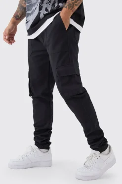 boohooMAN Pantalon cargo slim à taille élastiquée et ourlés<Homme Pantalons Cargo