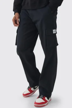 Pantalon cargo à taille fixe, coupe décontractée, avec languette tissée
