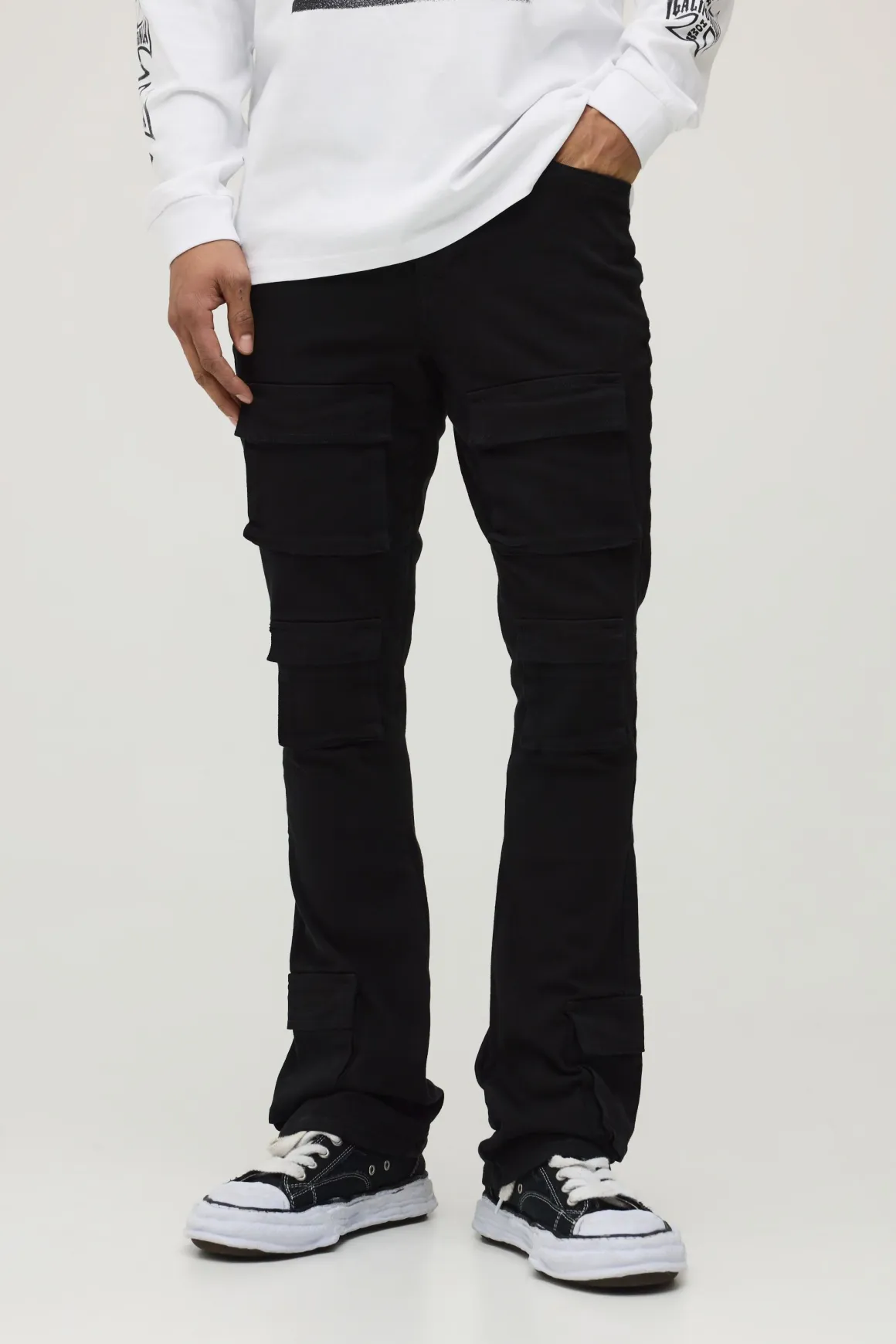 Pantalon Cargo Évasé Empilé Skinny Multi