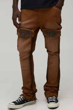boohooMAN Pantalon Cargo Évasé Empilé Slim Multi-poches Effet Usé Délavage Spray<Homme Pantalons Cargo