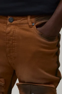 boohooMAN Pantalon Cargo Évasé Empilé Slim Multi-poches Effet Usé Délavage Spray<Homme Pantalons Cargo