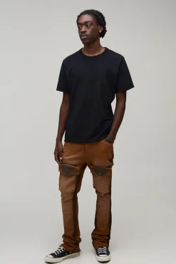 boohooMAN Pantalon Cargo Évasé Empilé Slim Multi-poches Effet Usé Délavage Spray<Homme Pantalons Cargo