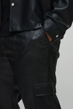 Pantalon cargo évasé en synthétique à plis superposés
