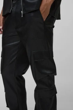 Pantalon cargo évasé, à plis longs, en synthétique empilé