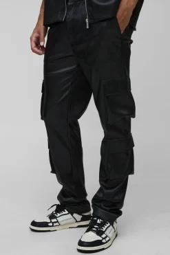 Pantalon cargo évasé, à plis longs, en synthétique empilé