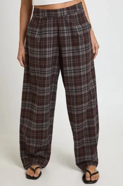 Pantalon À Carreaux Jambes Tonneau