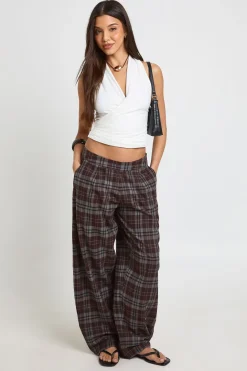 Pantalon À Carreaux Jambes Tonneau