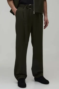 Pantalon Coordonné Coupe Décontractée Avec Plis Devant Et Ceinture