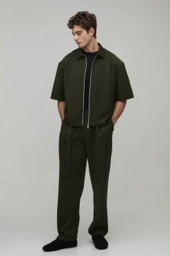 Pantalon Coordonné Coupe Décontractée Avec Plis Devant Et Ceinture