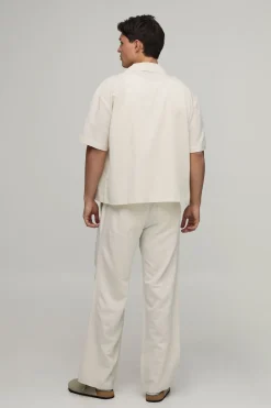 boohooMAN Pantalon Coordonné Coupe Décontractée Mélange De Lin Broderie Florale<Homme Ensembles