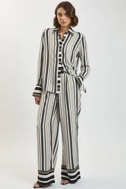 Pantalon Coordonné En Viscose À Rayures Contrastées