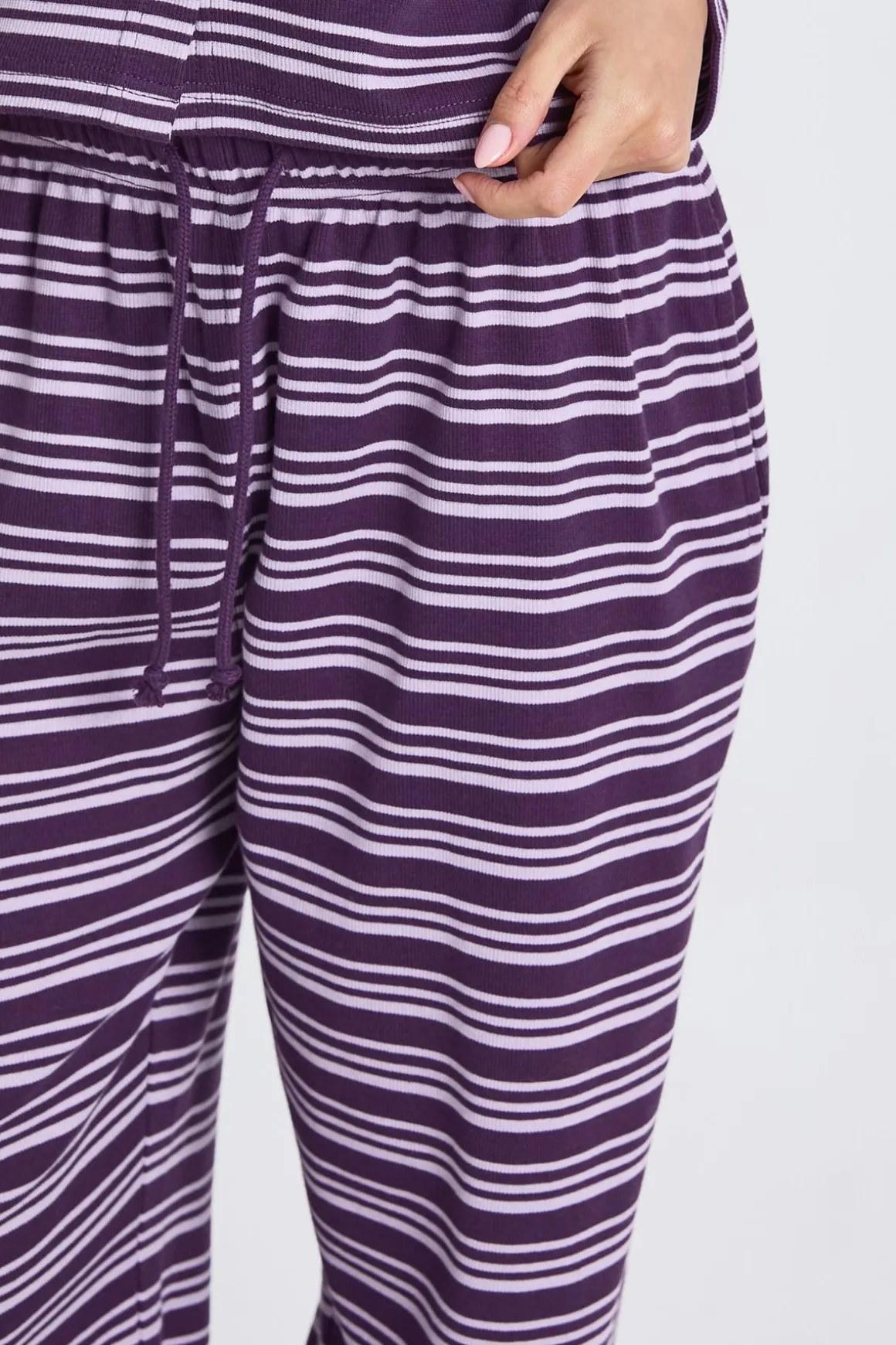 Pantalon à cordon côtelé rayé