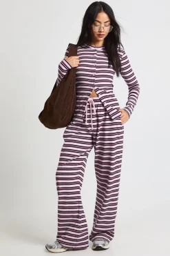 Pantalon à cordon de serrage en côtes rayées