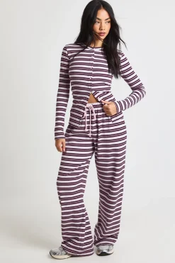 Pantalon à cordon de serrage en côtes rayées