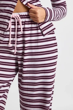Pantalon à cordon de serrage en côtes rayées