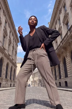 Wallis Pantalon À Cordon En Ponte À Motif Pied-de-poule<Femme Pantalons|Tailleurs