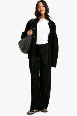 boohoo Pantalon à cordon en texture froissée<Femme Pantalons