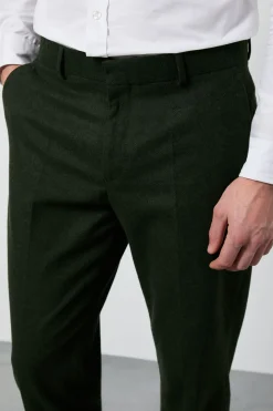 Pantalon Coupe Ajustée Aspect Tweed Vert Foncé