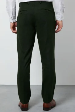 Pantalon Coupe Ajustée Aspect Tweed Vert Foncé