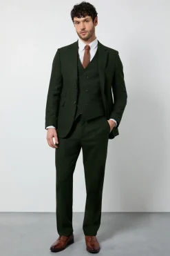 Pantalon Coupe Ajustée Aspect Tweed Vert Foncé